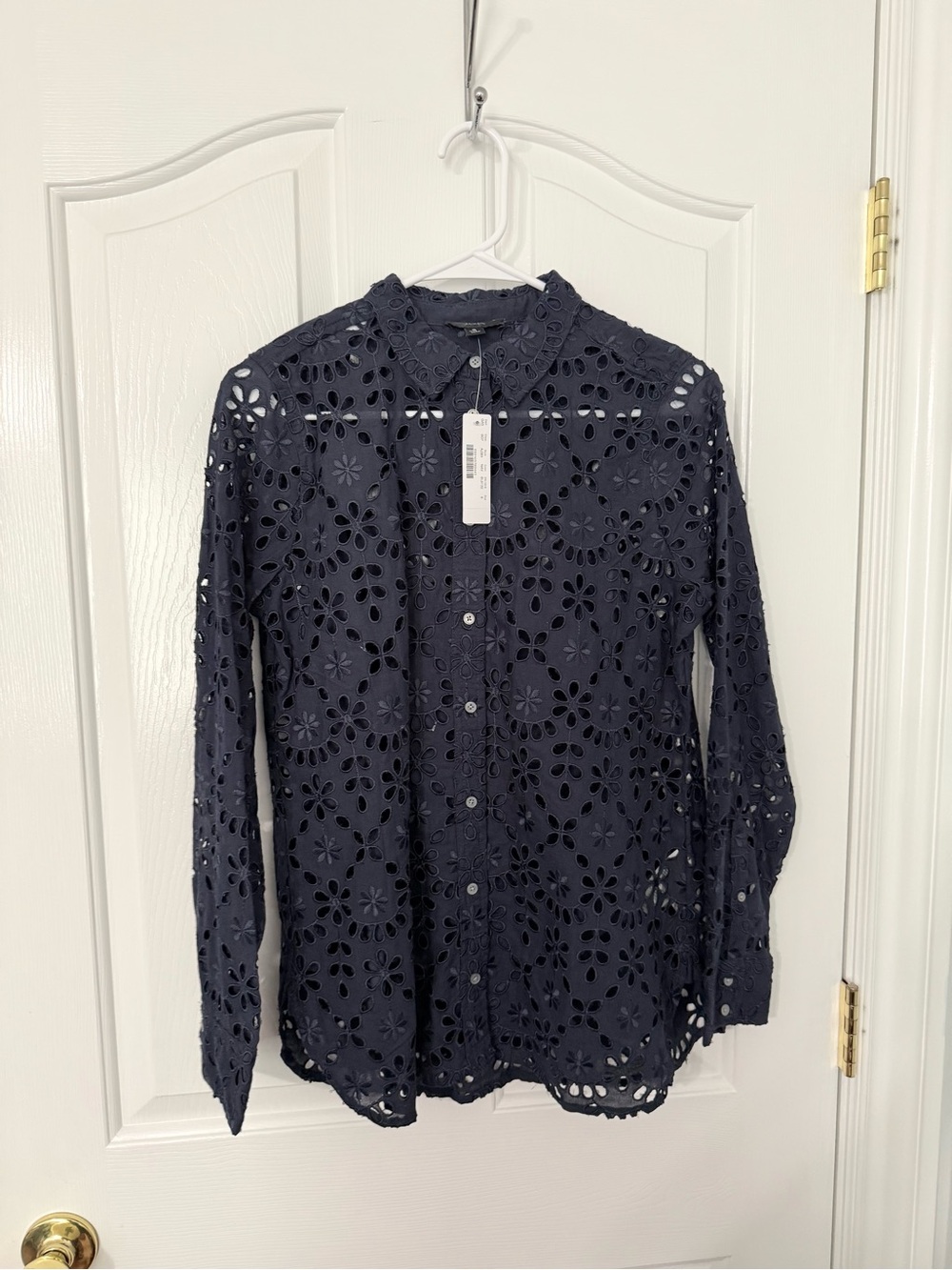 Jcrew Eyelet Button-Front Women’s Top - Navy